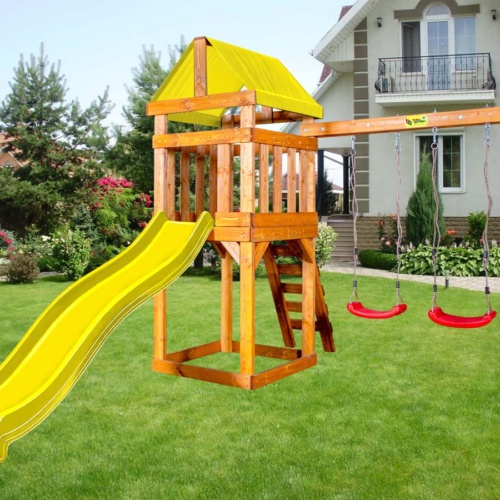 Детская игровая площадка Babygarden Play 2 Y с качелями-лодочкой и желтой горкой