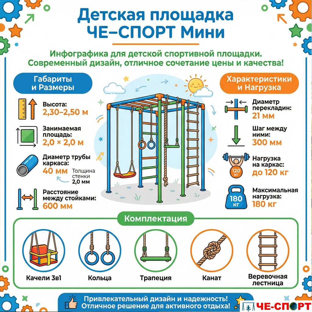 Детская площадка для дачи ЧЕ-СПОРТ Мини (колор, качели 3в1) 1002_2
